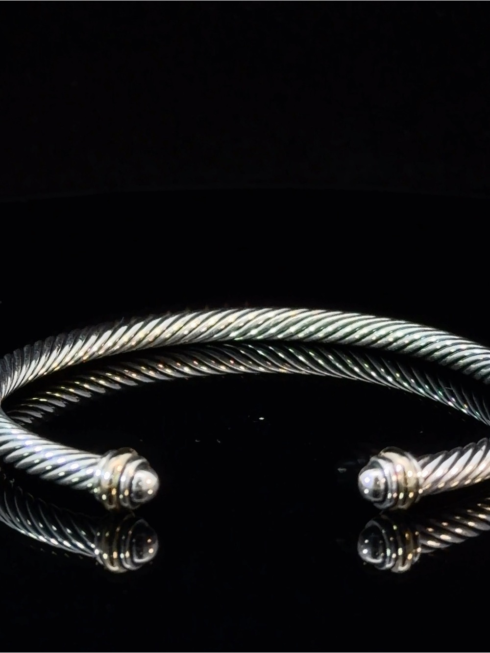 David Yurman Two-Tone Twisted Cable Cuff Bracelet - Silver & Gold - Picture 7 of 7